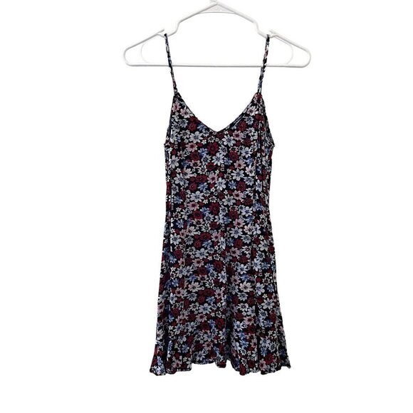 Divided red blue and white floral summer dress spaghetti straps v-neck sundress - Picture 1 of 5